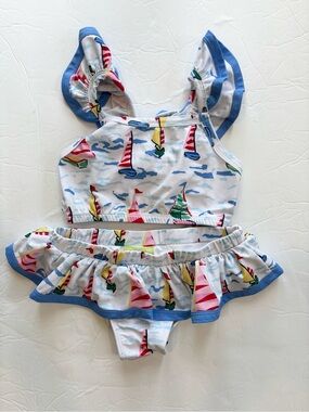 Classic Whimsy Watercolor Sailboat 2pc Bikini Set Size Girls 7